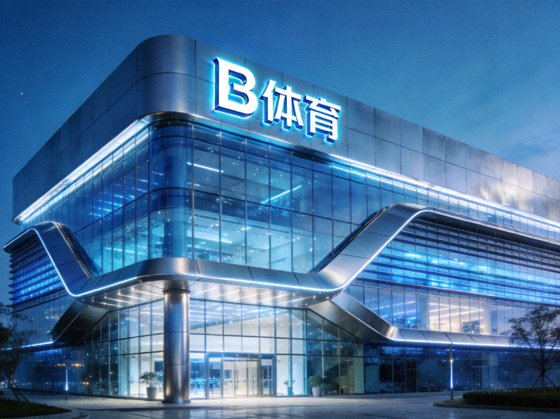 B体育公司总部大楼外观 - 现代科技感建筑与公司Logo