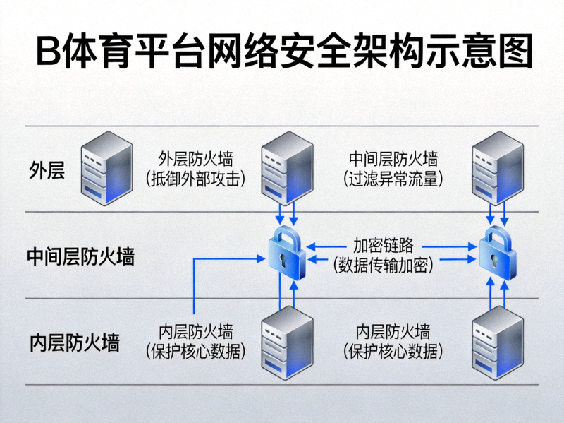 B体育平台网络安全架构示意图 - 展示多层防火墙与加密链路