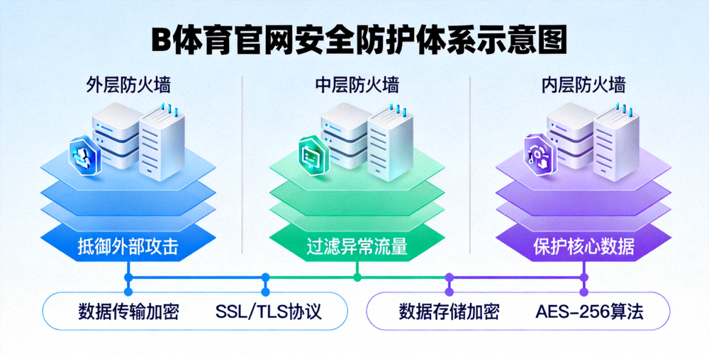 B体育官网安全防护体系示意图 - 多层防火墙与数据加密技术展示
