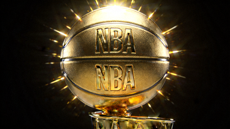 NBA总冠军奖杯特写，金色光芒闪耀