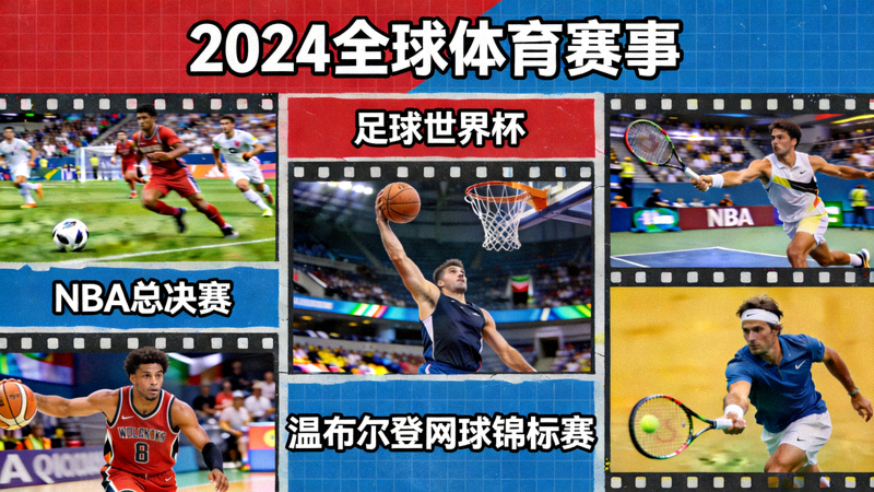 2024全球体育赛事拼贴图，包含足球、篮球、网球等