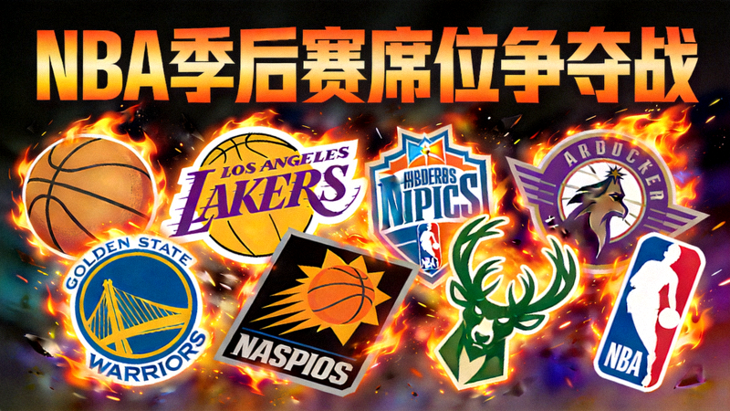 NBA季后赛席位争夺战，多支球队标志碰撞