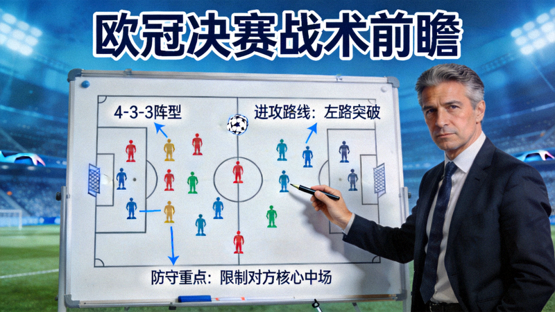 欧冠决赛战术前瞻图，教练在战术板前布置