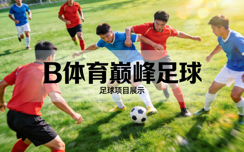 B体育巅峰足球项目展示图 - 足球运动员在绿茵场上激烈拼抢