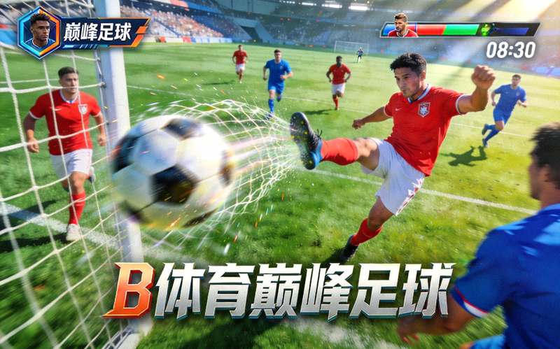 B体育巅峰足球游戏模式截图 - 绿茵场上的激烈攻防与射门瞬间