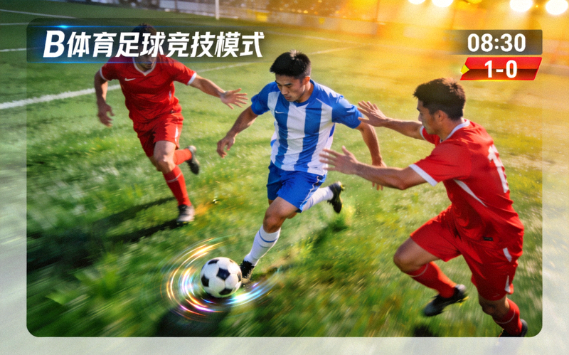 B体育足球竞技模式画面，球员在绿茵场上带球突破防守